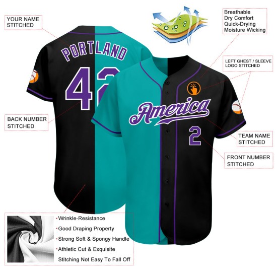 Maillot de baseball authentique Aqua noir-gris personnalisé Maillot de baseball authentique Aqua noir-gris personnalisé
