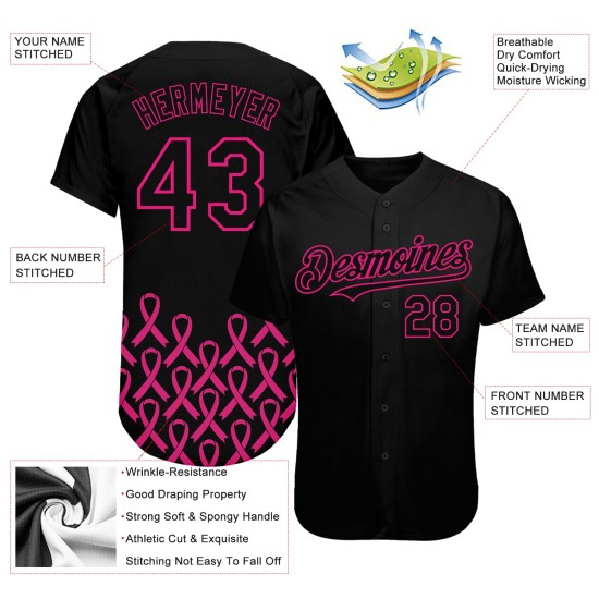 Maillot de baseball authentique personnalisé rose rouge clair Maillot de baseball authentique personnalisé rose rouge clair